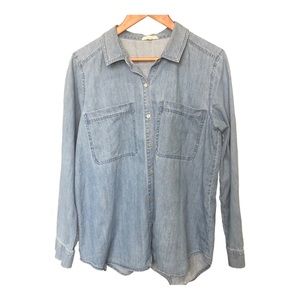 Eileen Fisher Chambray Denim Cotton Button Down Shirt Size Large